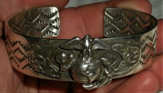 Vintage Navajo Sterling Silver Bracelet Code Talker Marine Corps Symbol Vafo