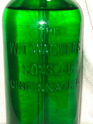 Green Vintage Seltzer Bottle Embossed W.  T.  Wagner And Sons Co.  Cincinnati,  Ohio