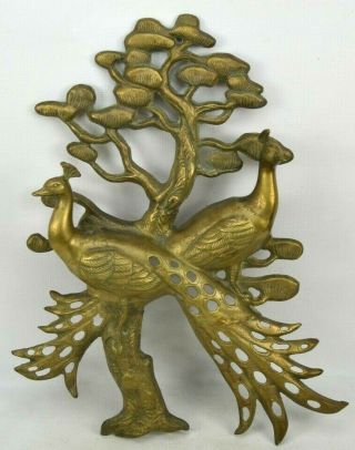 Vintage Brass Peacocks Wall Hanging Home Decor Large 20 X 17