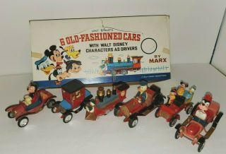 Vintage Disney Old Fashioned Friction Car Set By Marx In Display Box