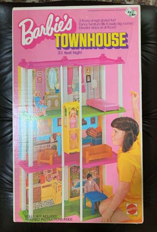 Vintage 1973 Barbie Townhouse W/ Elevator,  Instructions & Box " Look "
