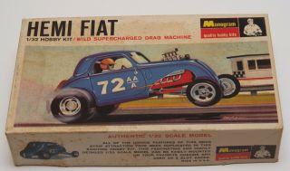 31 Vintage 1/32 Monogram Hemi Fiat Drag Model Kit Adaptable For Slot Car Racing