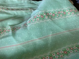 Vtg Sheer Flocked Floral Fabric Dotted Swiss Green/pink/white 45”x56”