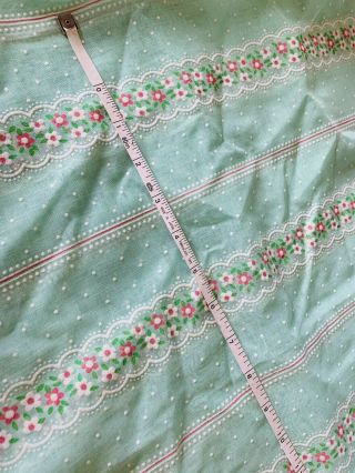 Vtg Sheer Flocked Floral Fabric Dotted Swiss Green/Pink/White 45”X56” 3