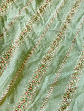 Vtg Sheer Flocked Floral Fabric Dotted Swiss Green/Pink/White 45”X56” 4