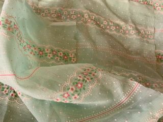 Vtg Sheer Flocked Floral Fabric Dotted Swiss Green/Pink/White 45”X56” 7