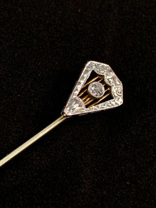 ART DECO 14K YELLOW GOLD & PLATINUM DIAMOND STICK PIN 2