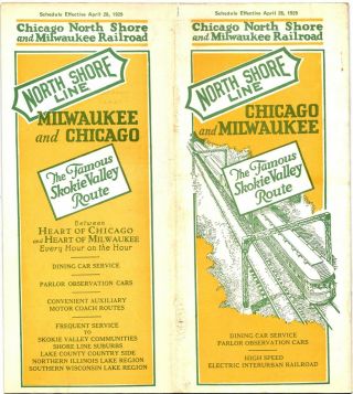 Vintage 1929 Chicago North Shore Milwaukee Railroad Train Timetable - Interurban