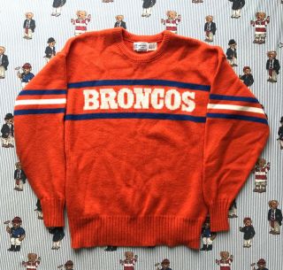 Vintage Denver Broncos Cliff Engle Wool Sweater 80s Orange Striped Usa Medium