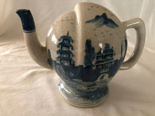 Vintage Rare 1800? Cadogan Teapot Blue & White Ceramic Porcelain Asian