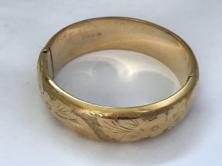 Vintage 1/20th 12 Ct Rolled Gold Engraved Wide Bangle Bracelet.  3/4”.