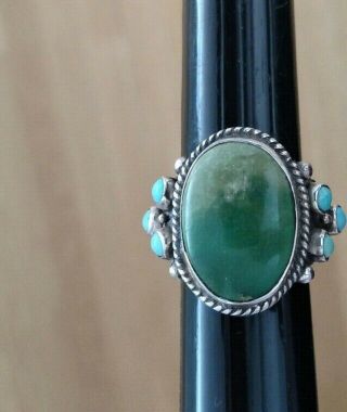 Vintage Navajo Sterling Silver Old Pawn Turquoise Ring Size 7.  75