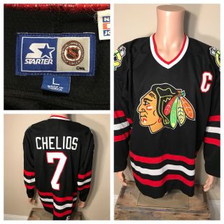 Vintage Chicago Blackhawks 7 Chris Chelios Nhl Starter Jersey Mens Large Sewn