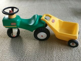 Vintage Little Tikes Green Tractor & Cart/trailer Child Size Ride - On Toy Horn