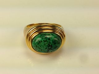 Lovely Sterling Silver 925 Gold Wash Cocktail Ring With Green Stone Size 9
