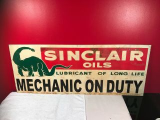 Rare 40 " Sinclair Motor Oil Mechanic On Duty Gas Service Station Sign