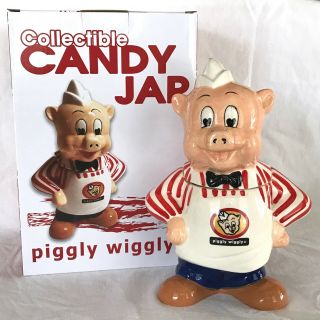 9 " Piggly Wiggly Candy Jar Ceramic Mr Pig Collectible Pie Eyed Vintage Look