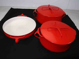 Vintage 70s Dansk Kobenstyle Chili Red Enameled Cookware Pot Pan Set