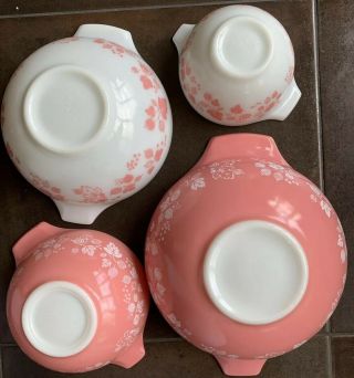 Pyrex Pink Gooseberry Cinderella Nesting Mixing Bowls Vintage Complete Set of 4 3