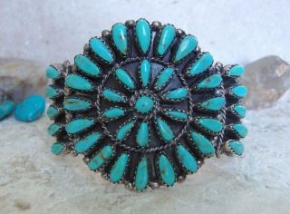 Vtg Paul Jones Navajo Petit Point Turquoise Cluster Sterling Silver Bracelet