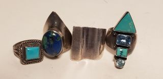 4 Rings - Sterling Silver - Signed - Stones - Sz 6 - Designed Signd - Nr