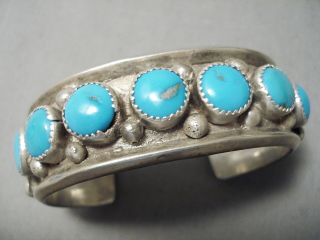 Heavy Hand Tooled Vintage Navajo Circle Turquoise Sterling Silver Bracelet