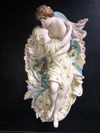 Vintage Capodimonte Style Porcelain Bisque Lovers Wall Plaque Flawless