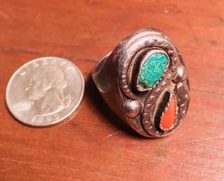 Vintage Sterling Silver Turquoise/ Coral Navajo Snake Ring