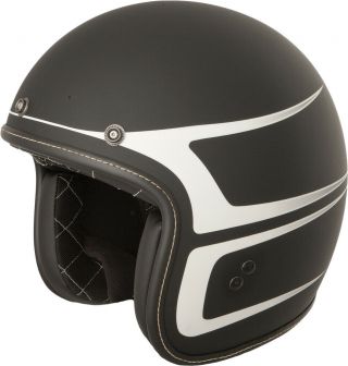 Fly Street.  38 Scallop Retro Open Face Helmet (matte Black/white) M (medium)