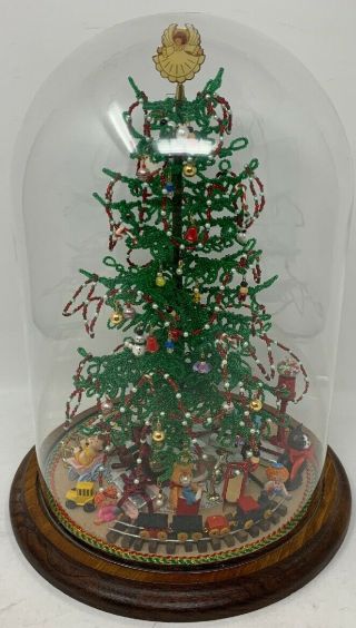 Vintage Westrim Beaded Christmas Tree With Glass Dome Toys And Tons Of Ornaments