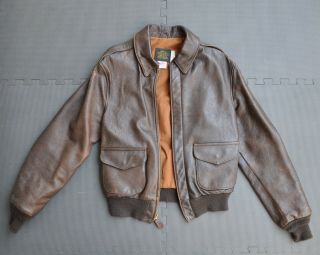 Avirex Usa Mens Vintage Type A - 2 Brown Leather Bomber Jacket 1980s Size 40