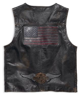 Harley Davidson Mens Iron Distressed Vintage Leather Vest Xl Ec