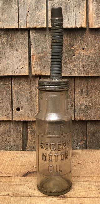 Vintage Socony Motor Oil Gas Service Station Quart Oil Glass Bottle
