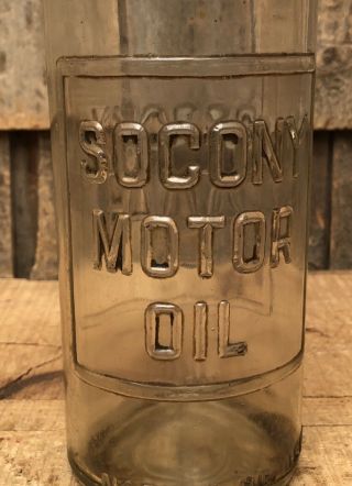 Vintage SOCONY Motor Oil Gas Service Station Quart Oil Glass Bottle 3