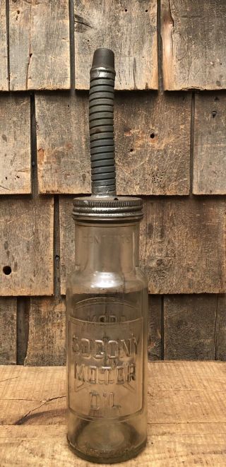 Vintage SOCONY Motor Oil Gas Service Station Quart Oil Glass Bottle 6