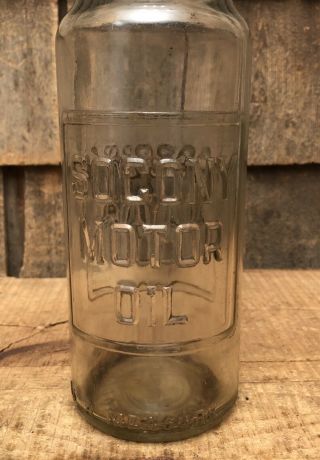 Vintage SOCONY Motor Oil Gas Service Station Quart Oil Glass Bottle 7