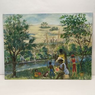 Vintage African American Folk Art Painting Signed Leslie B.  Calloway 1967