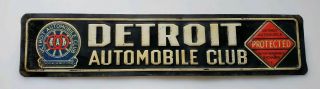 Vintage Collectible Adv.  Sign Detroit Automobile Club License Plate Topper
