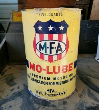 Rare Vintage Mfa 5 Quart Motor Oil Can