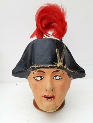 Vintage,  Life - Size French Theater Mask,  Paper - Maché,  Napoleon,  Carnaval,  Bicorn