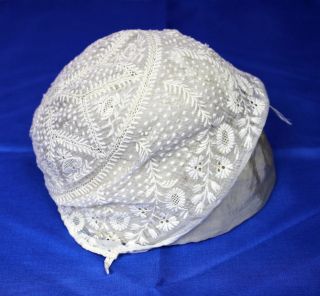 Antique Off White Lace Baby Bonnet Newborn Infant Size Also Great For Doll