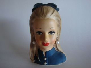 Vintage Japan Young Teen Lady Head Vase - 5 1/2 " Tall - Great Hair & Bow -