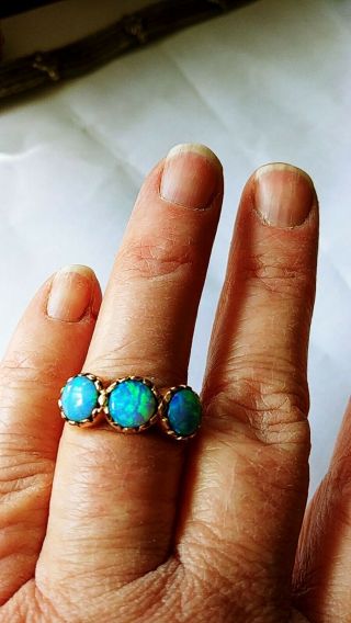 Vintage 14k Pink Gold Triple Blue Opal Ring