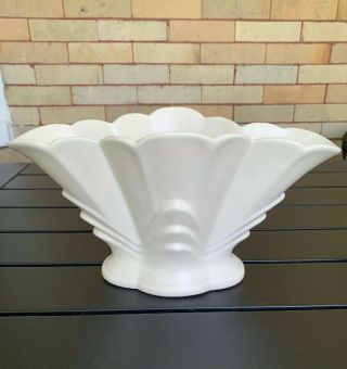 Vintage Ceramic White Art Deco Rumrill Pottery Matte Fan Vase