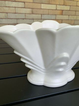 Vintage Ceramic White Art Deco Rumrill Pottery Matte Fan Vase 2