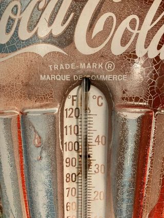 Large Vintage Coca Cola Metal Bottle Thermometer 29 