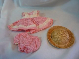 Vintage Vogue Strung Ginny Doll Dress Set And Ginny Doll Straw Hat 1950s