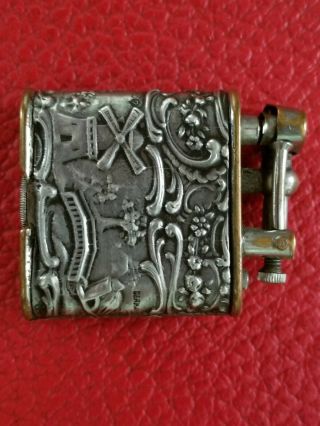 Vintage Lift Arm Pocket Lighter With Embossed 800 Silver Germany Wrap
