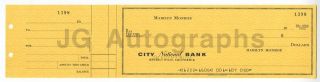 Marilyn Monroe -,  Vintage Personal Bank Check & Check Stub 1398