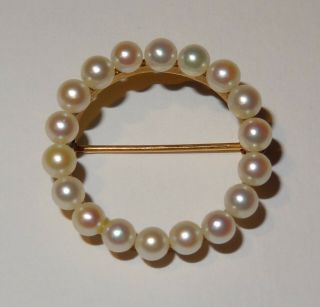 Antique 14k Yellow Gold Pin Brooch With Pearls Wreath,  Total Weight 4.  5 Grams